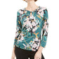 JM Collection Top feminino estampado com decote em corrente, tamanho pequeno, verde