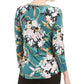 JM Collection Top feminino estampado com decote em corrente, tamanho pequeno, verde
