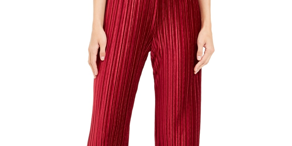 Calça feminina Alfani de veludo plissada, tamanho vinho, pequena e pequena