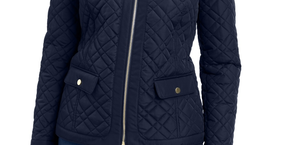 Jaqueta feminina acolchoada com gola mandarim Charter Club, azul, tamanho X-S