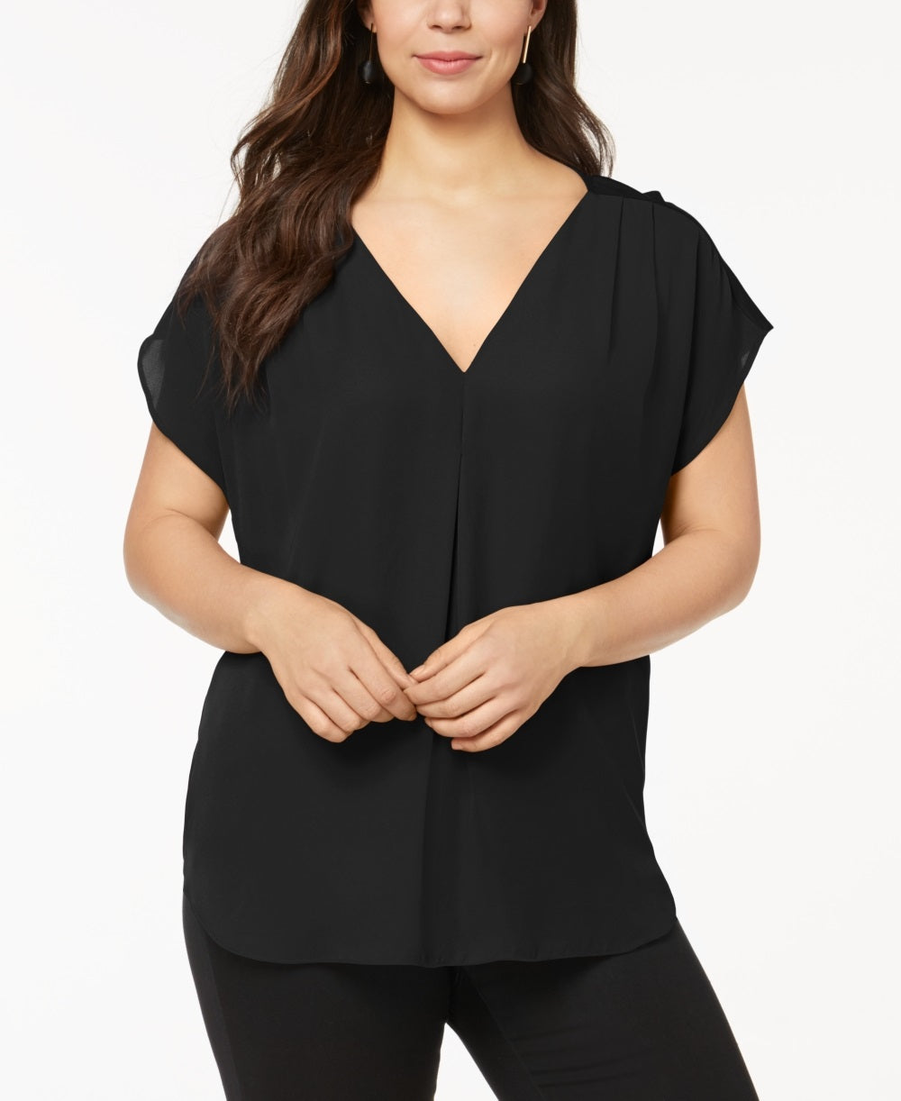 INC International Concepts Top Feminino Plus Mixed Media Manga Dolman Preto Tamanho 1X