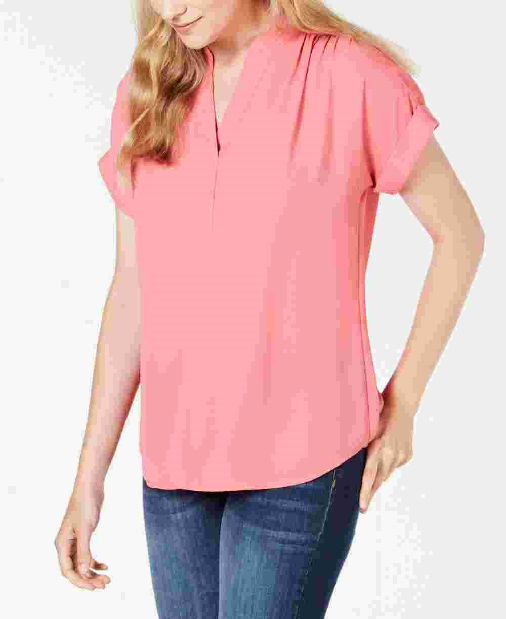 Blusa feminina Charter Club com decote aberto e manga curta, rosa, tamanho PL