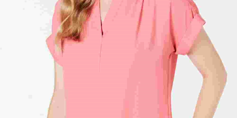 Blusa feminina Charter Club com decote aberto e manga curta, rosa, tamanho PL