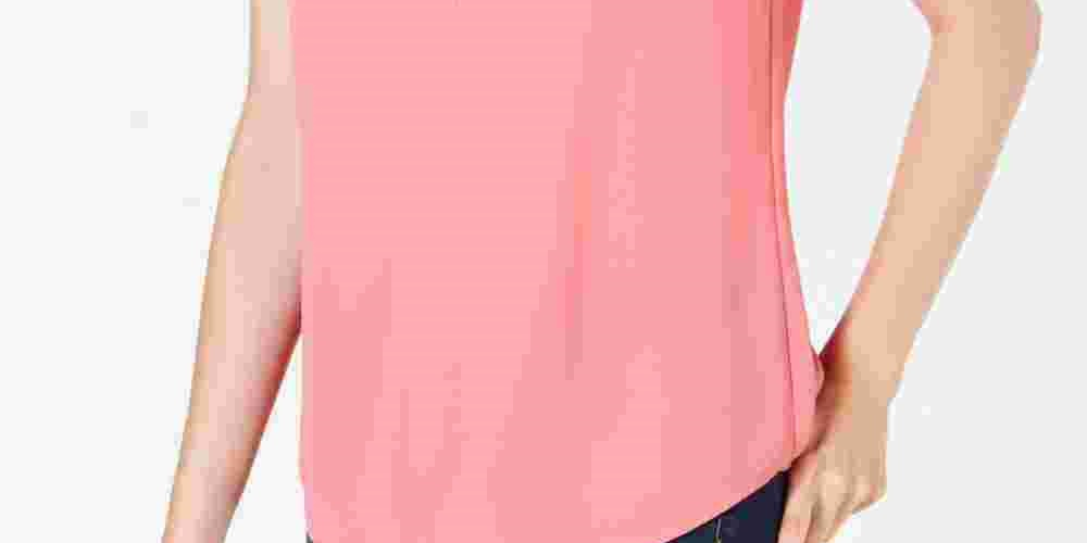 Blusa feminina Charter Club com decote aberto e manga curta, rosa, tamanho PL