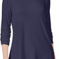 JM Collection Blusa feminina lisa de manga comprida e gola alta, azul, tamanho pequeno médio