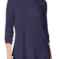 JM Collection Blusa feminina lisa de manga comprida e gola alta, azul, tamanho pequeno médio