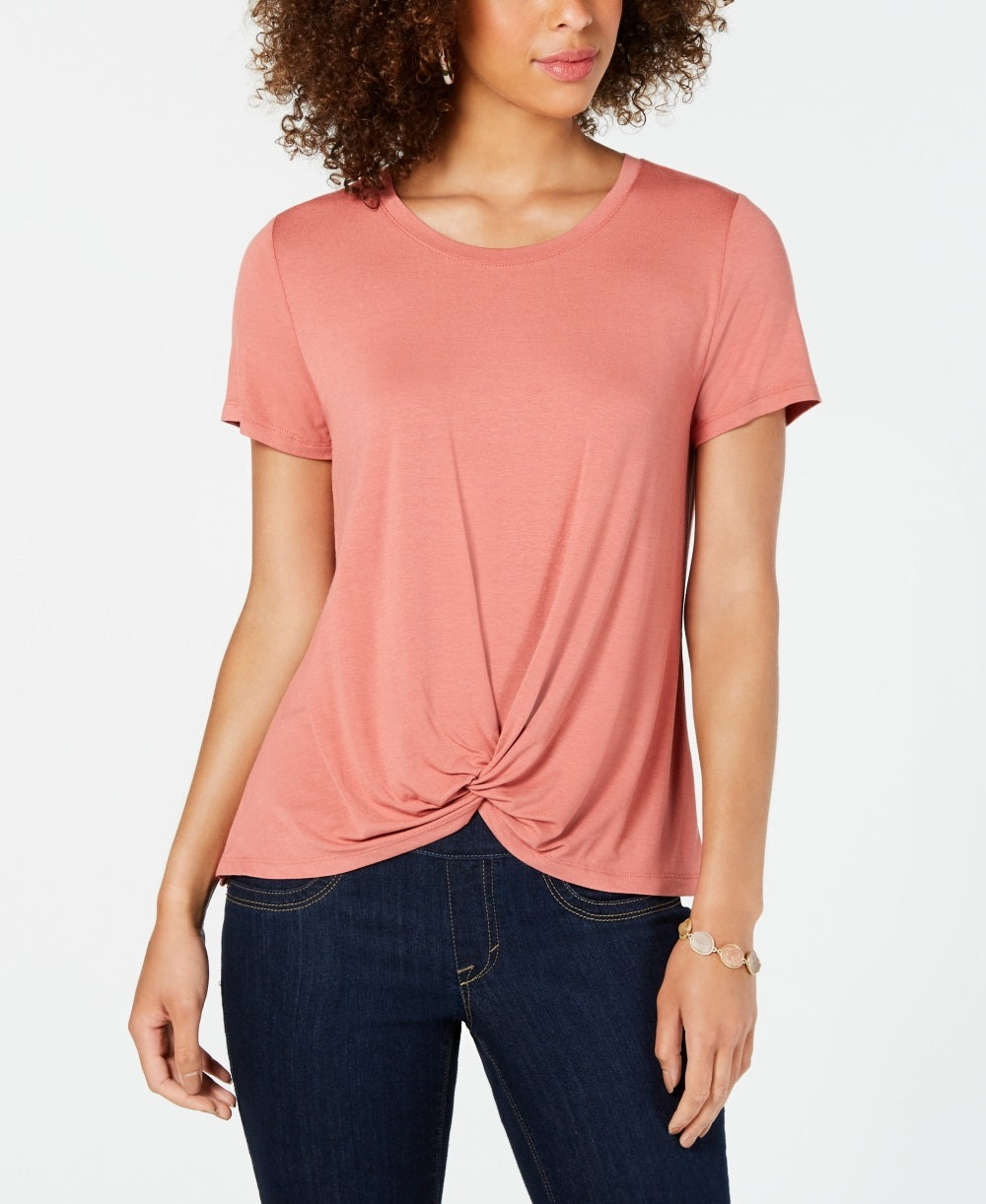 Blusa feminina com decote redondo e bainha torcida, estilo &amp; co, laranja, tamanho PXL