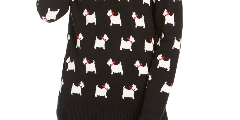 Suéter feminino Charter Club com estampa de cachorro e gola redonda, preto, tamanho extragrande