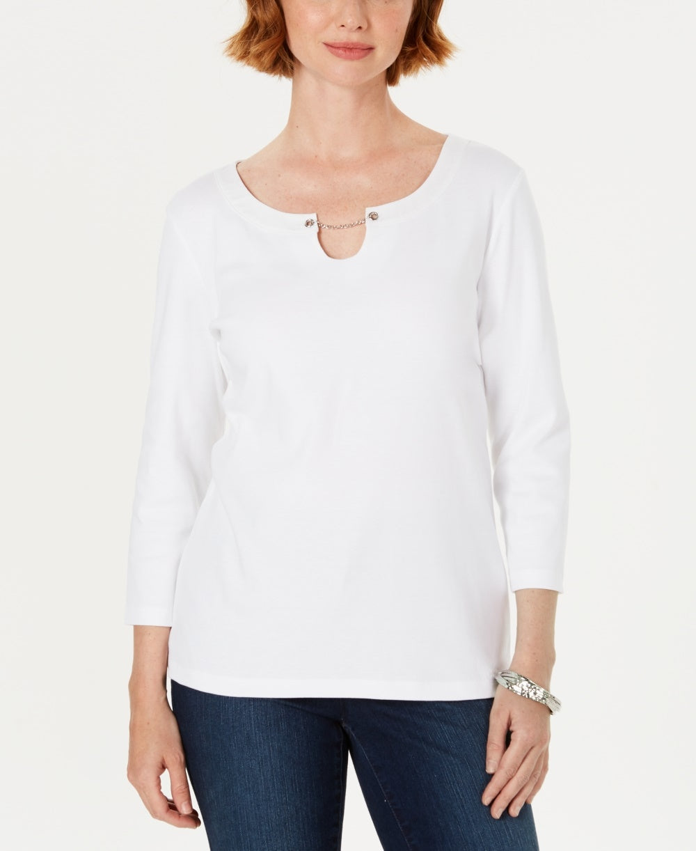 Karen Scott Blusa feminina manga três quartos branca tamanho XX-G