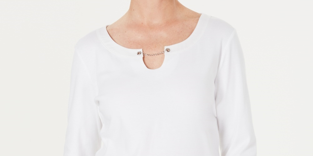 Karen Scott Blusa feminina manga três quartos branca tamanho XX-G