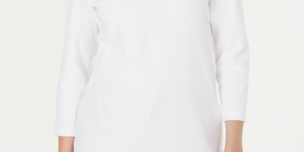 Karen Scott Blusa feminina manga três quartos branca tamanho XX-G