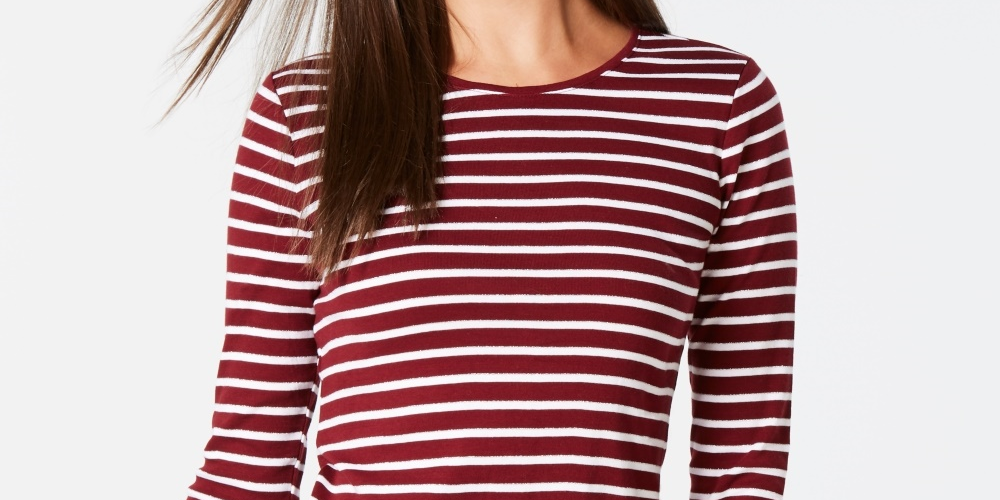Charter Club Top Listrado Metálico Feminino Vermelho Tamanho Médio