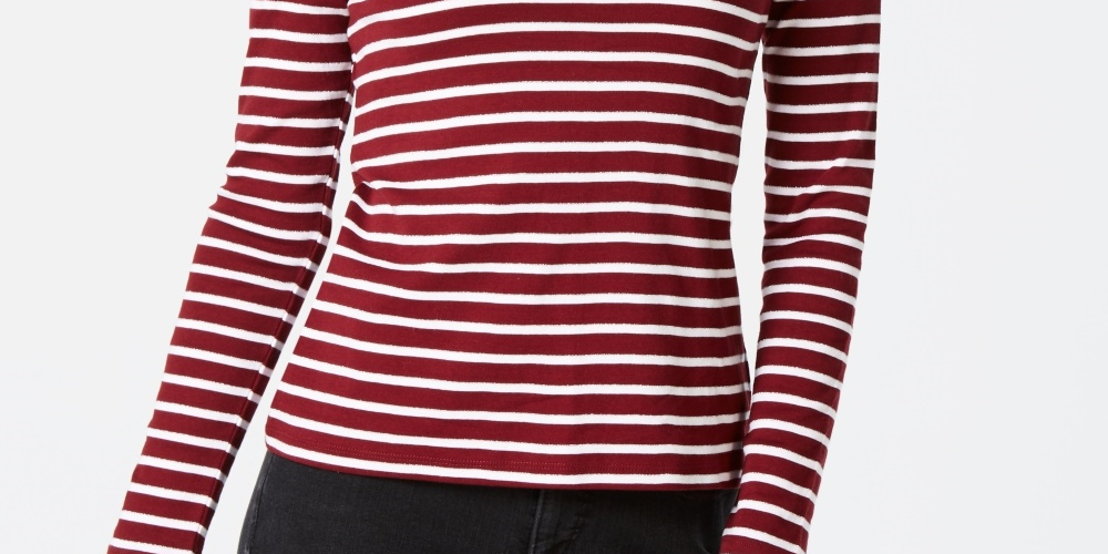 Charter Club Top Listrado Metálico Feminino Vermelho Tamanho Médio