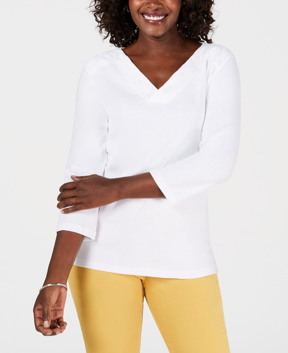 Karen Scott Top Feminino com Acabamento em Ilhós Branco Tamanho XX-G