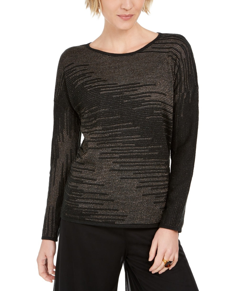 JM Collection Top de malha metálica feminino, preto, tamanho extragrande