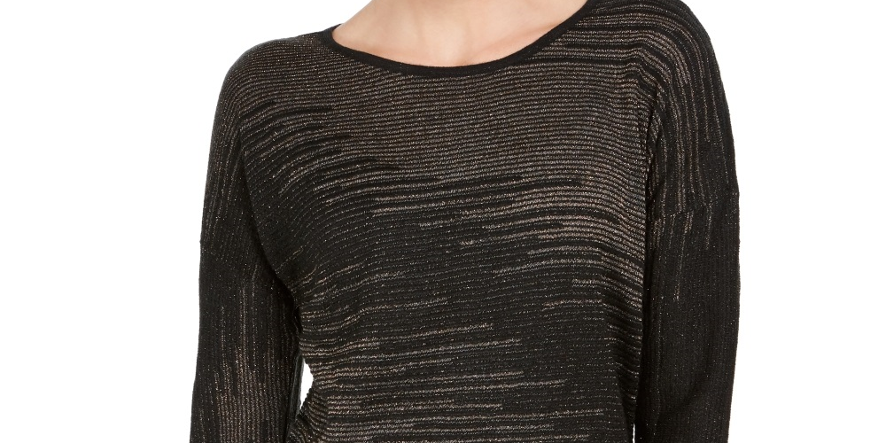 JM Collection Top de malha metálica feminino, preto, tamanho extragrande