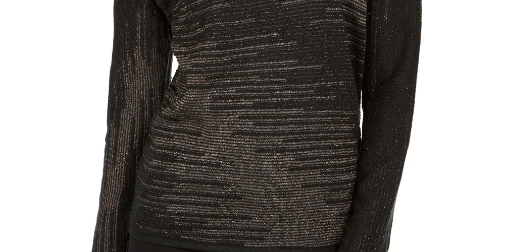 JM Collection Top de malha metálica feminino, preto, tamanho extragrande