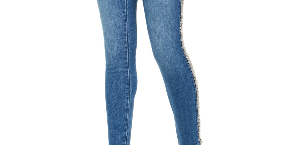 Calça jeans skinny feminina INC International Concepts com acabamento em tweed e cintura alta, azul, tamanho 18