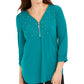 JM Collection Top Feminino com Zíper e Detalhe em Renda Verde Tamanho Pequeno