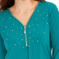 JM Collection Top Feminino com Zíper e Detalhe em Renda Verde Tamanho Pequeno