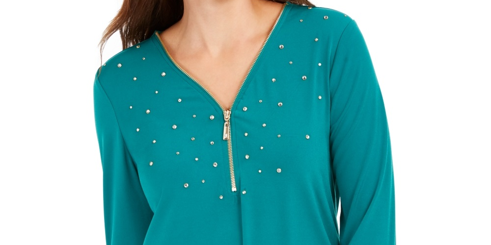 JM Collection Top Feminino com Zíper e Detalhe em Renda Verde Tamanho Pequeno