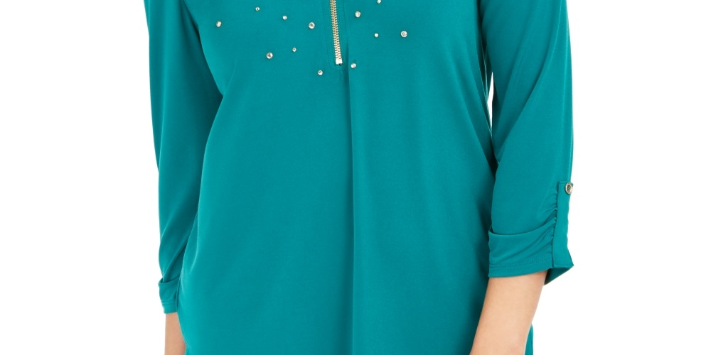 JM Collection Top Feminino com Zíper e Detalhe em Renda Verde Tamanho Pequeno