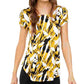 Camiseta feminina Alfani estampada com bainha redonda, amarela, tamanho PL