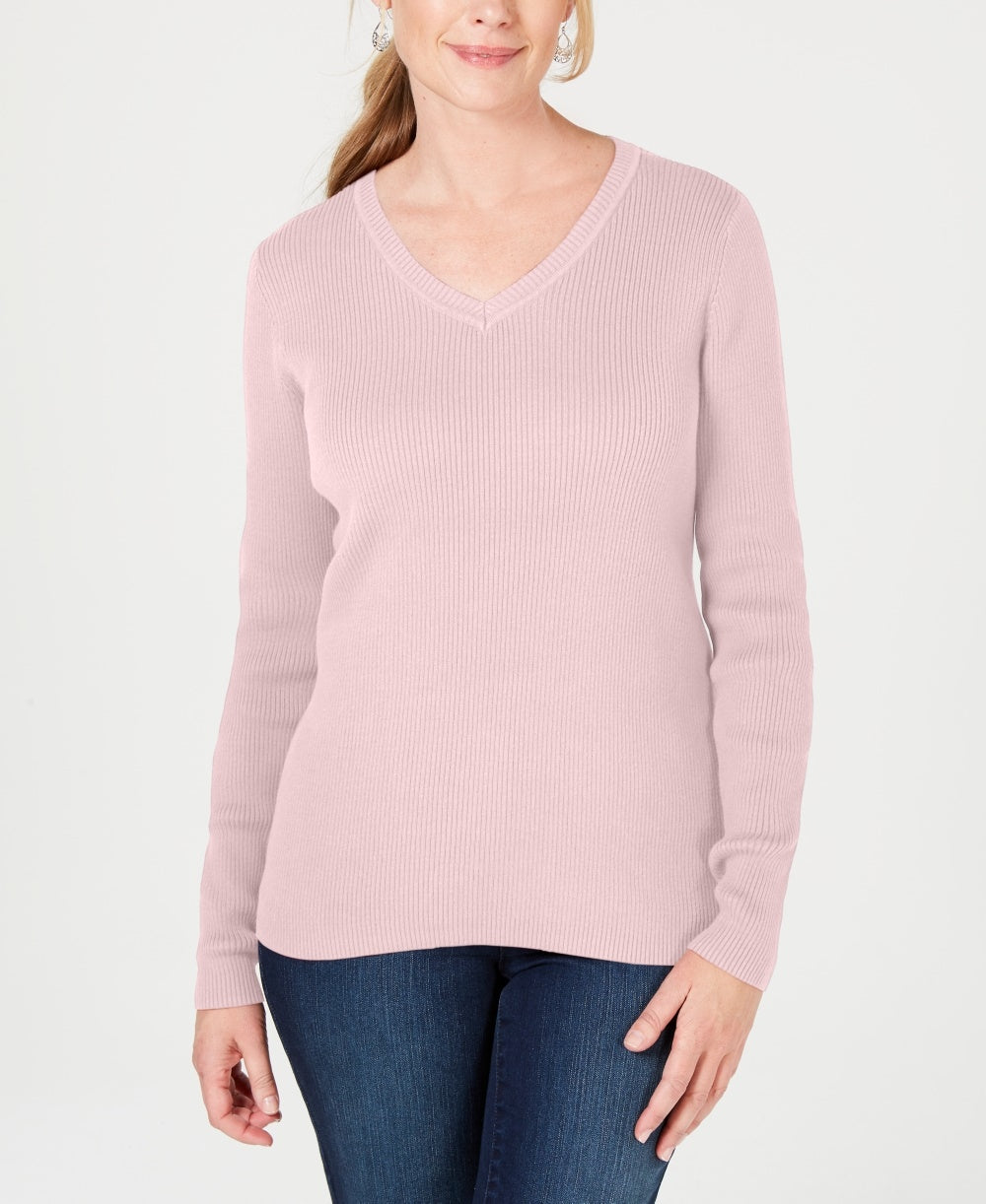 Karen Scott Suéter Feminino de Algodão com Gola V Rosa Tamanho XXG