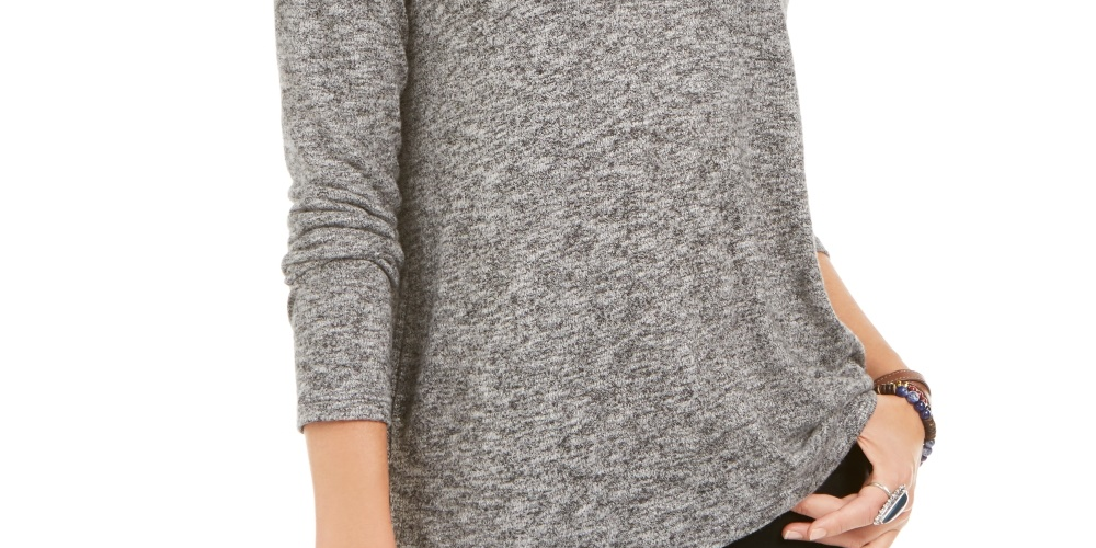 Blusa feminina de malha mesclada com decote em V, preta, tamanho pequeno