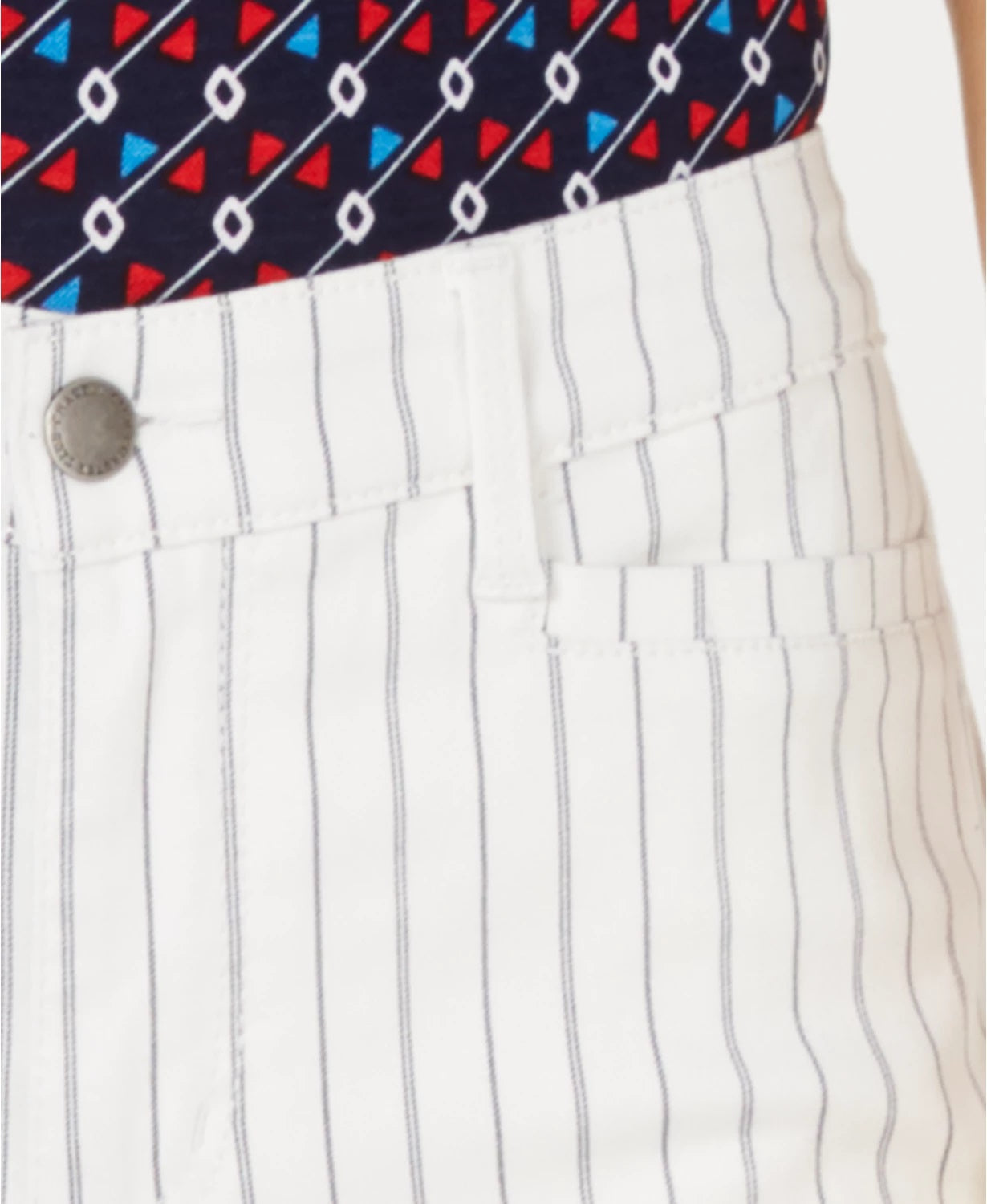 Calça jeans feminina listrada com controle de barriga, perna larga, branca, tamanho 10