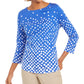 Camiseta feminina Charter Club de algodão Pima com estampa de botões e ombros, azul, tamanho PS