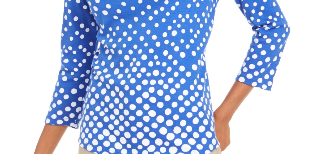 Camiseta feminina Charter Club de algodão Pima com estampa de botões e ombros, azul, tamanho PS