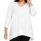 JM Collection Top Feminino Plus Size com Tachas e Técnicas Mistas Branco Tamanho 0X