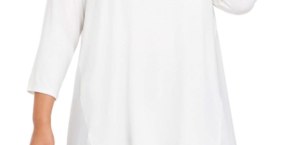 JM Collection Top Feminino Plus Size com Tachas e Técnicas Mistas Branco Tamanho 0X