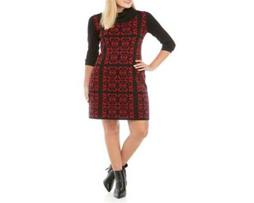 Vestido suéter feminino Nine West com estampa floral e jacquard duplo, preto, tamanho pequeno