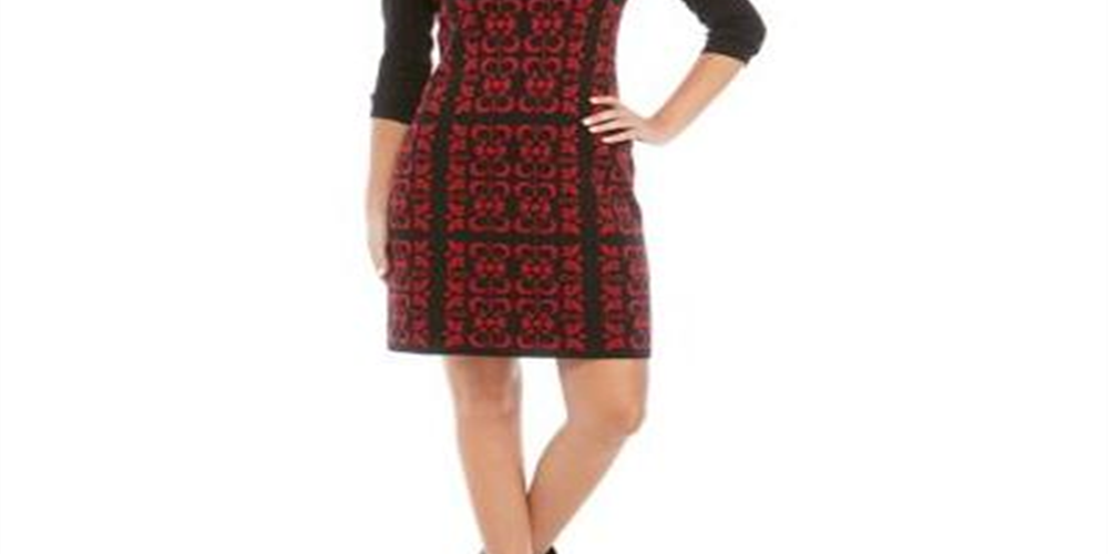 Vestido suéter feminino Nine West com estampa floral e jacquard duplo, preto, tamanho pequeno