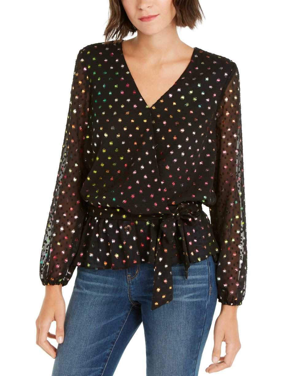 INC International Concepts Feminino Petite Rainbow Shine Dot-Print Rainbow Preto Tamanho Pequeno
