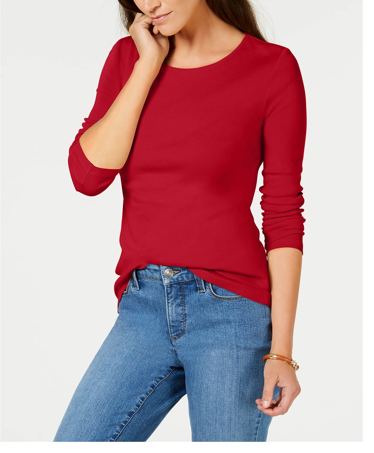 Camiseta feminina de manga comprida de algodão Pima Charter Club, vermelha, tamanho X-G