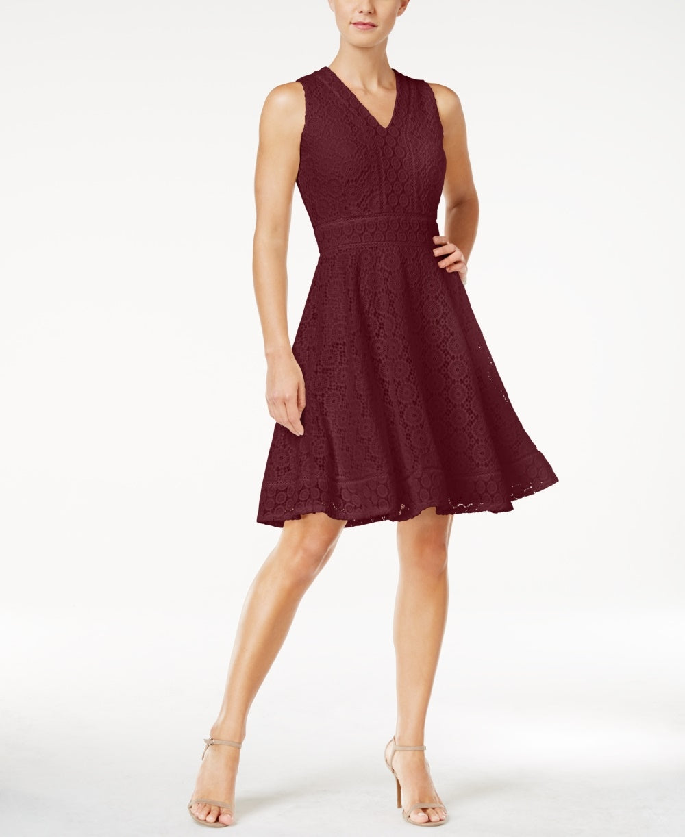 Vestido feminino Charter Club Petite Lace Fit &amp; Flare, tamanho vinho, pequeno, extragrande