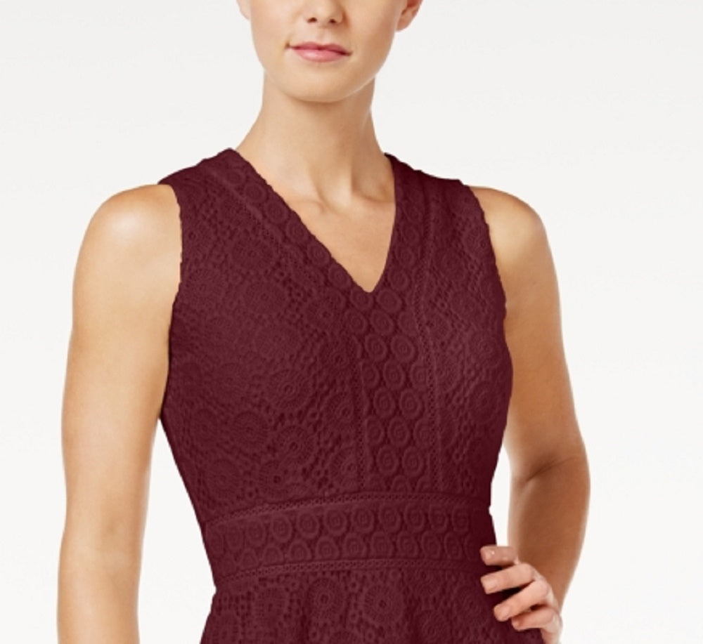 Vestido feminino Charter Club Petite Lace Fit &amp; Flare, tamanho vinho, pequeno, extragrande