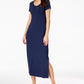 Vestido longo feminino estilo &amp; co, decote redondo, azul, tamanho pequeno pequeno