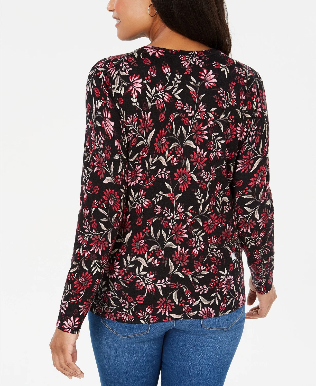 Karen Scott Cardigan Feminino com Estampa Floral e Botões, Médio, Vermelho, Tamanho Extra Pequeno