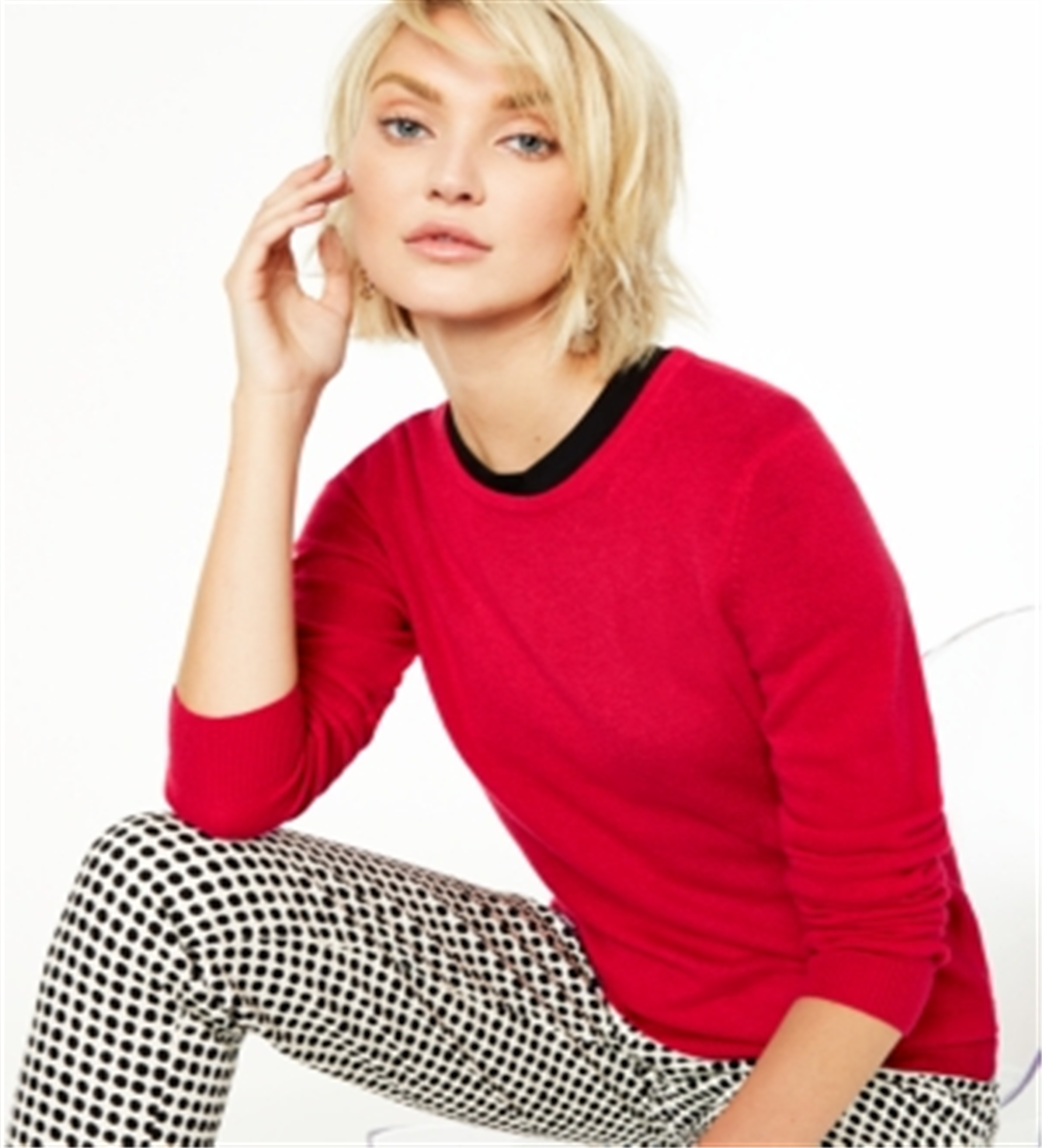 Suéter de cashmere feminino com gola redonda Charter Club, vermelho, tamanho X-S