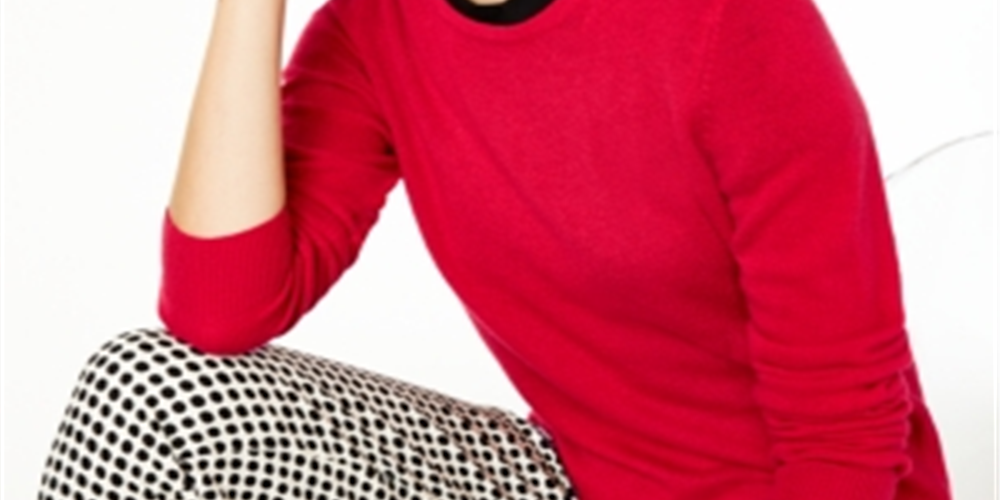 Suéter de cashmere feminino com gola redonda Charter Club, vermelho, tamanho X-S