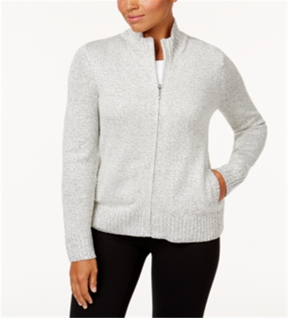 Karen Scott Cardigan Feminino com Zíper Frontal - Branco Tamanho Grande