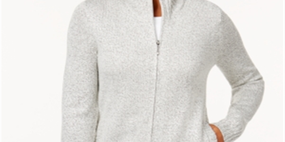 Karen Scott Cardigan Feminino com Zíper Frontal - Branco Tamanho Grande