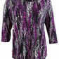 Top feminino estampado com decote redondo e manga comprida JM Collection, preto/rosa, tamanho 0X