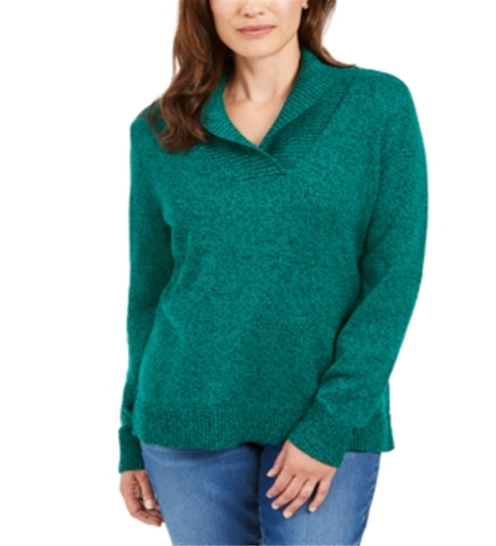Karen Scott Suéter Feminino de Algodão Marmorizado com Gola Xale Verde Tamanho XXG