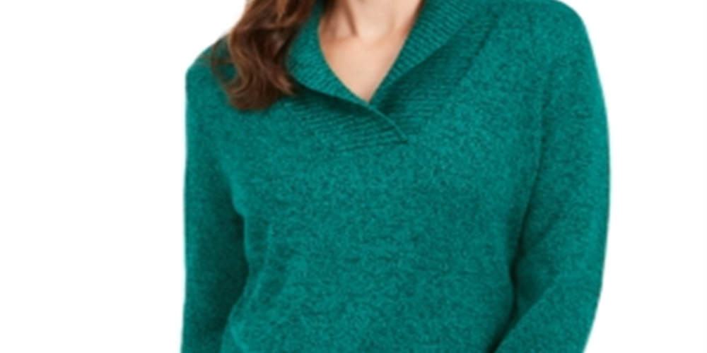 Karen Scott Suéter Feminino de Algodão Marmorizado com Gola Xale Verde Tamanho XXG