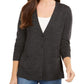 Cardigan feminino de lã merino com decote em V, cinza, tamanho médio